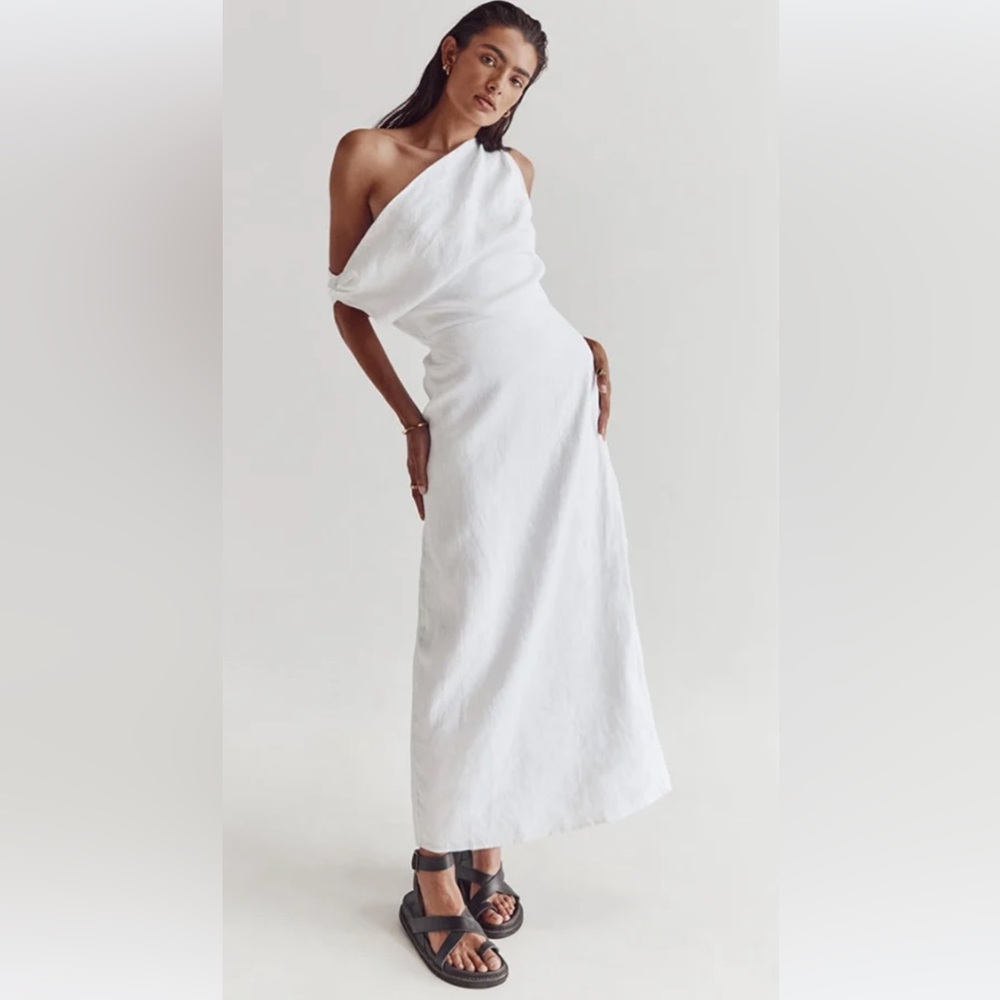 CASS WHITE LINEN ASYM MIDI -DISSH